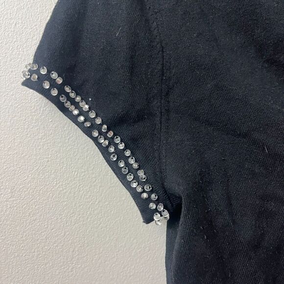 Y2K 90s Victor Costa Womens Black Cardigan Sweater S Cropped Sequin Whimsigoth - Picture 4 of 6